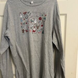 Bella Canvas Ladies heathered grey long sleeve Christmas shirt. Soft approx 31”L